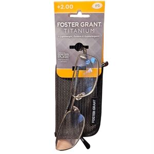 Foster Grant Titanium +2.00 Reading Glasses – Lightweight Durable Frame with Cas